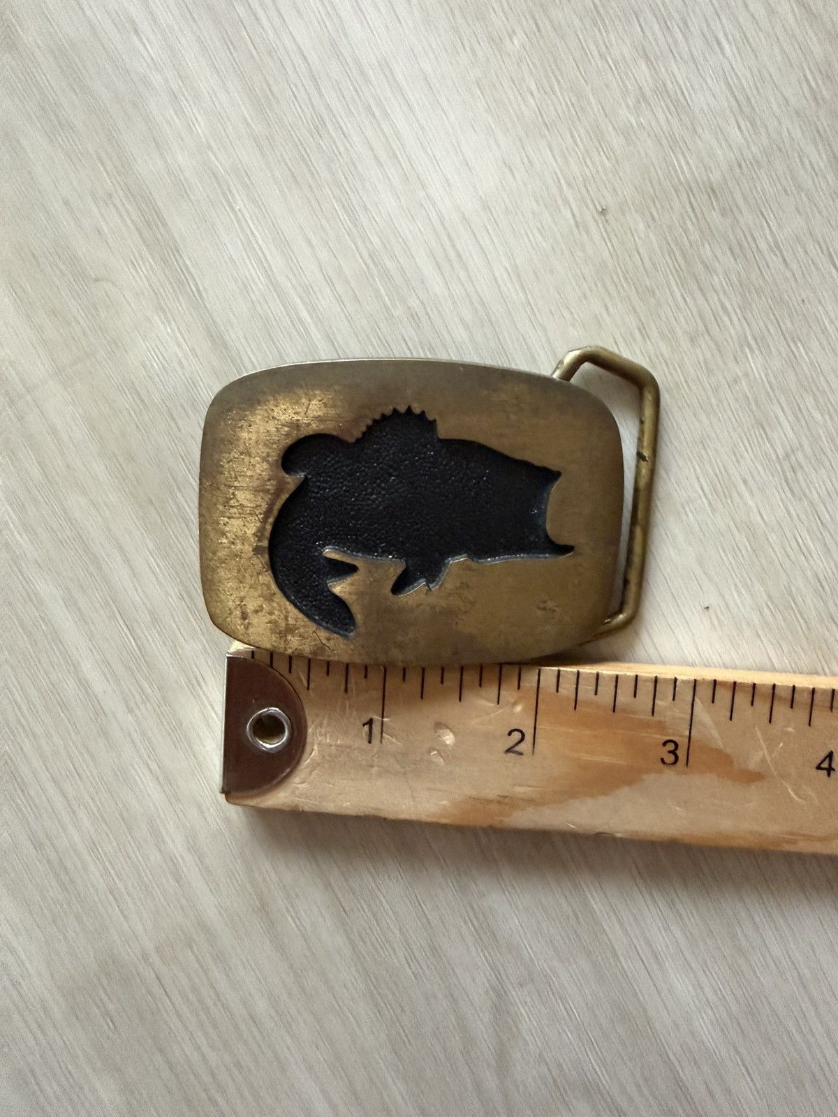 Vintage Vintage 70s 80s Solid Brass Large Mouth Bass Belt Buckle USA Size ONE SIZE - 4 Thumbnail