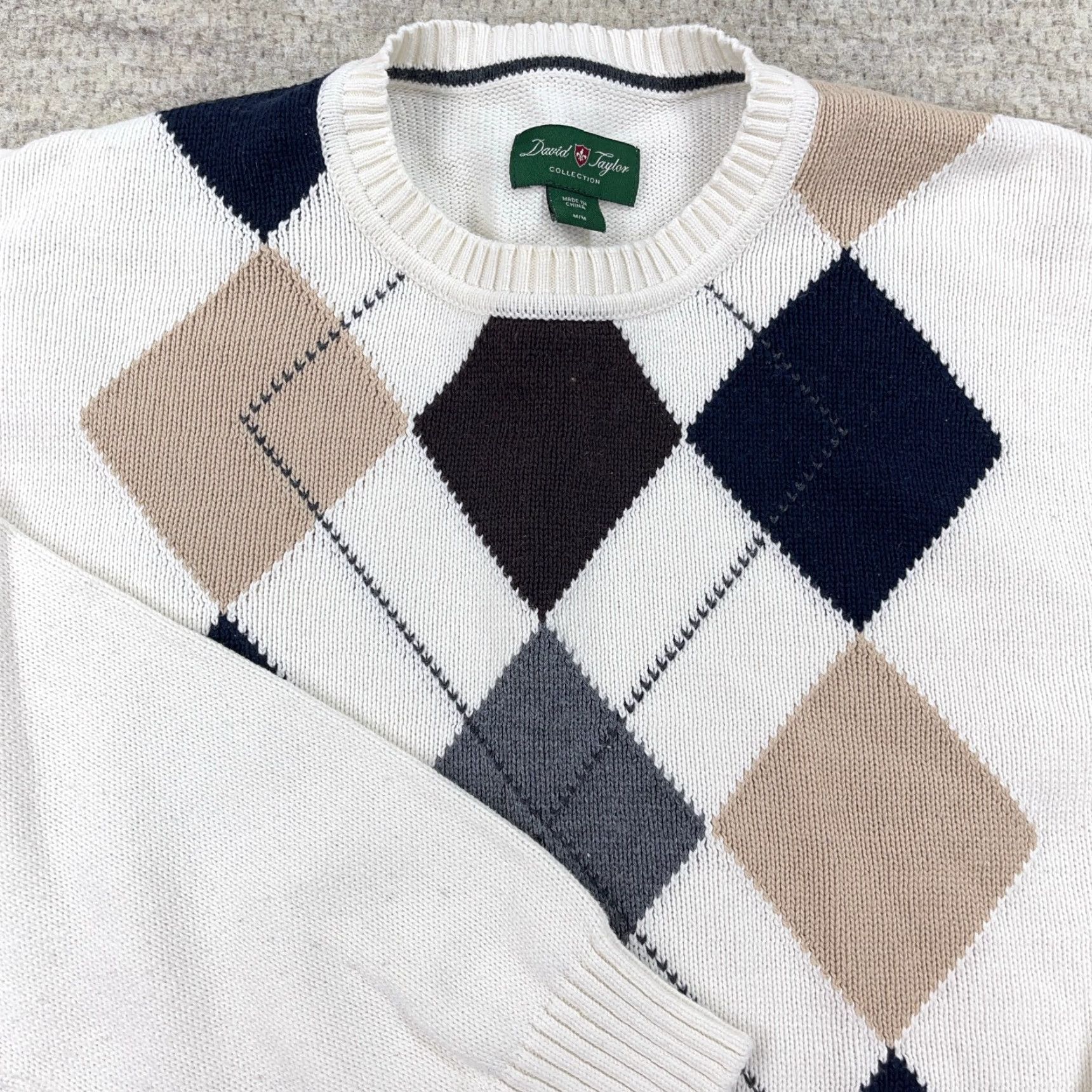 Vintage David Taylor Sweater Men M White Argyle Diamond Golf Grandpa VTG 80s 90s Retro Streetwear Pullover Crew Neck Mens Size US M / EU 48-50 / 2 - 4 Thumbnail