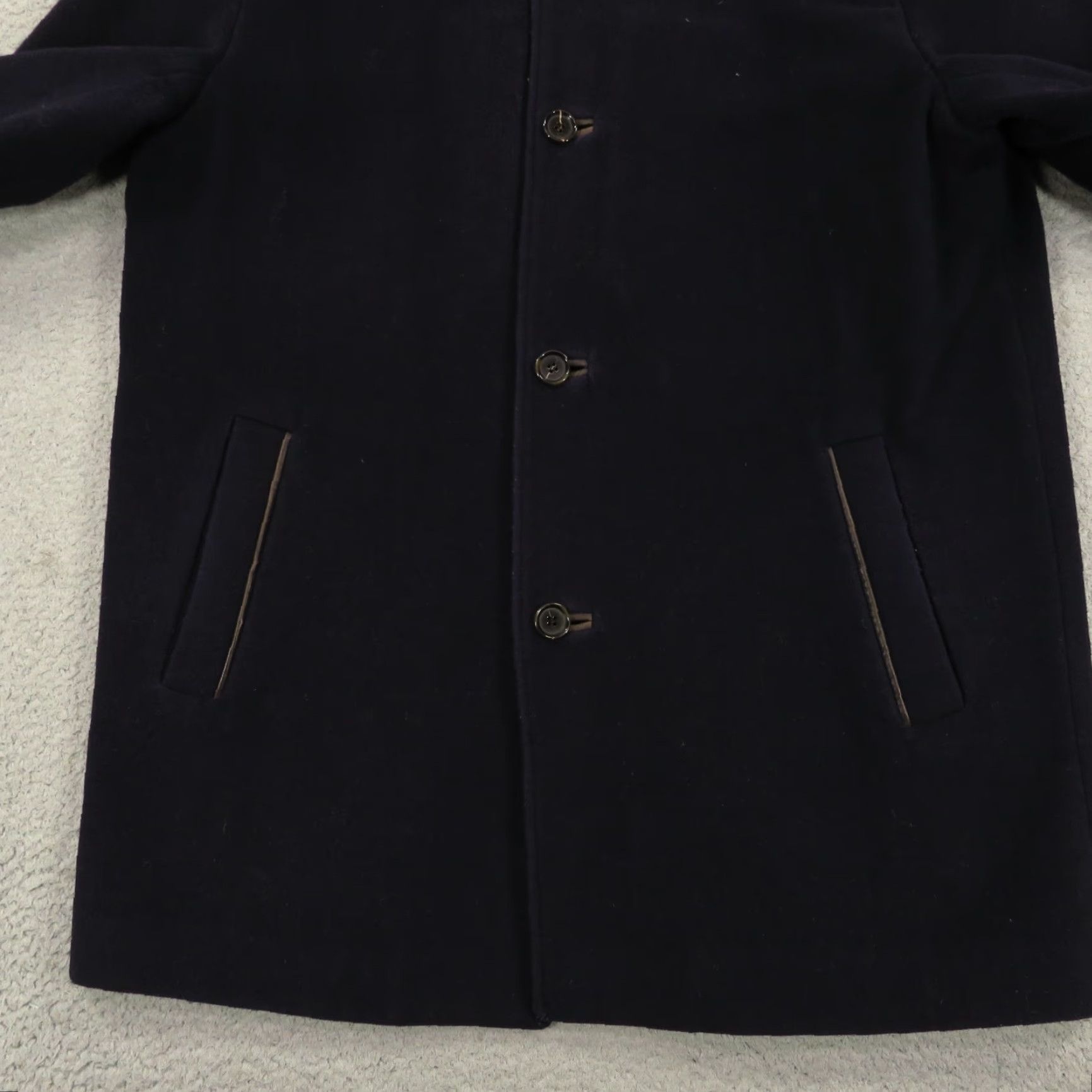 Cole Haan VINTAGE Cole Haan Coat Men Large Navy Wool Cashmere Lambskin Leather Trim Pea Coat Long Wool Jacket Car City Size US L / EU 52-54 / 3 - 2 Thumbnail