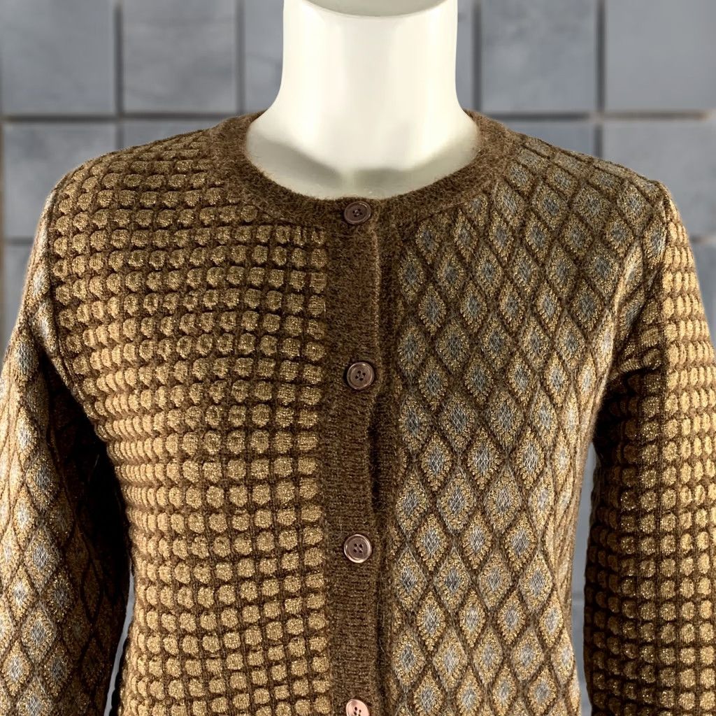 Marni MARNI Cardigan Womens 4 Gold Size Brown Mohair Blend Geometric Size S / US 4 / IT 40 - 1 Thumbnail