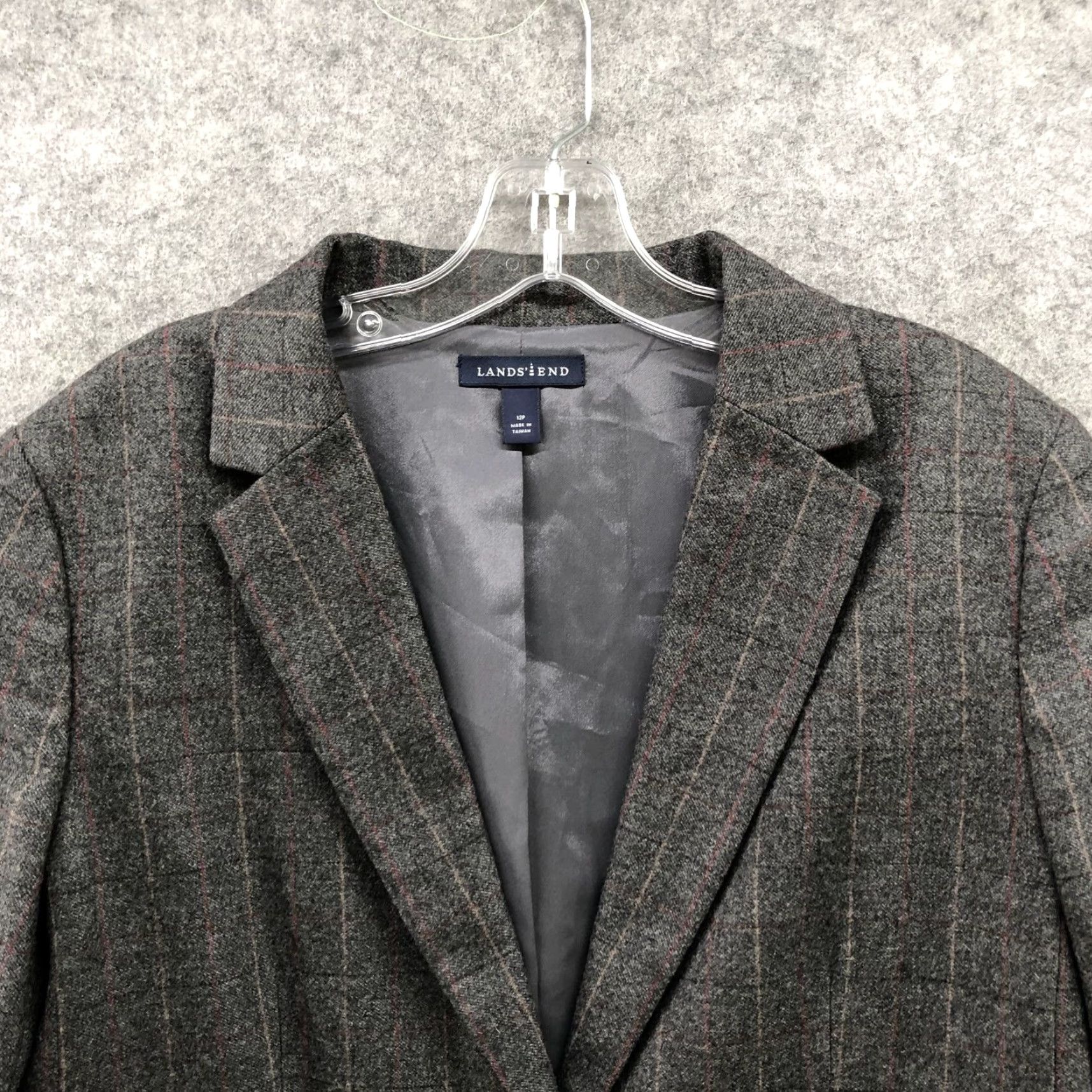 Lands' End Lands' End Blazer Womens 12P Wool Cashmere Gray Grid Plaid Dressy Office Workwear City Preppy Academia Mens Womens? Size XL / US 12-14 / IT 48-50 - 6 Thumbnail