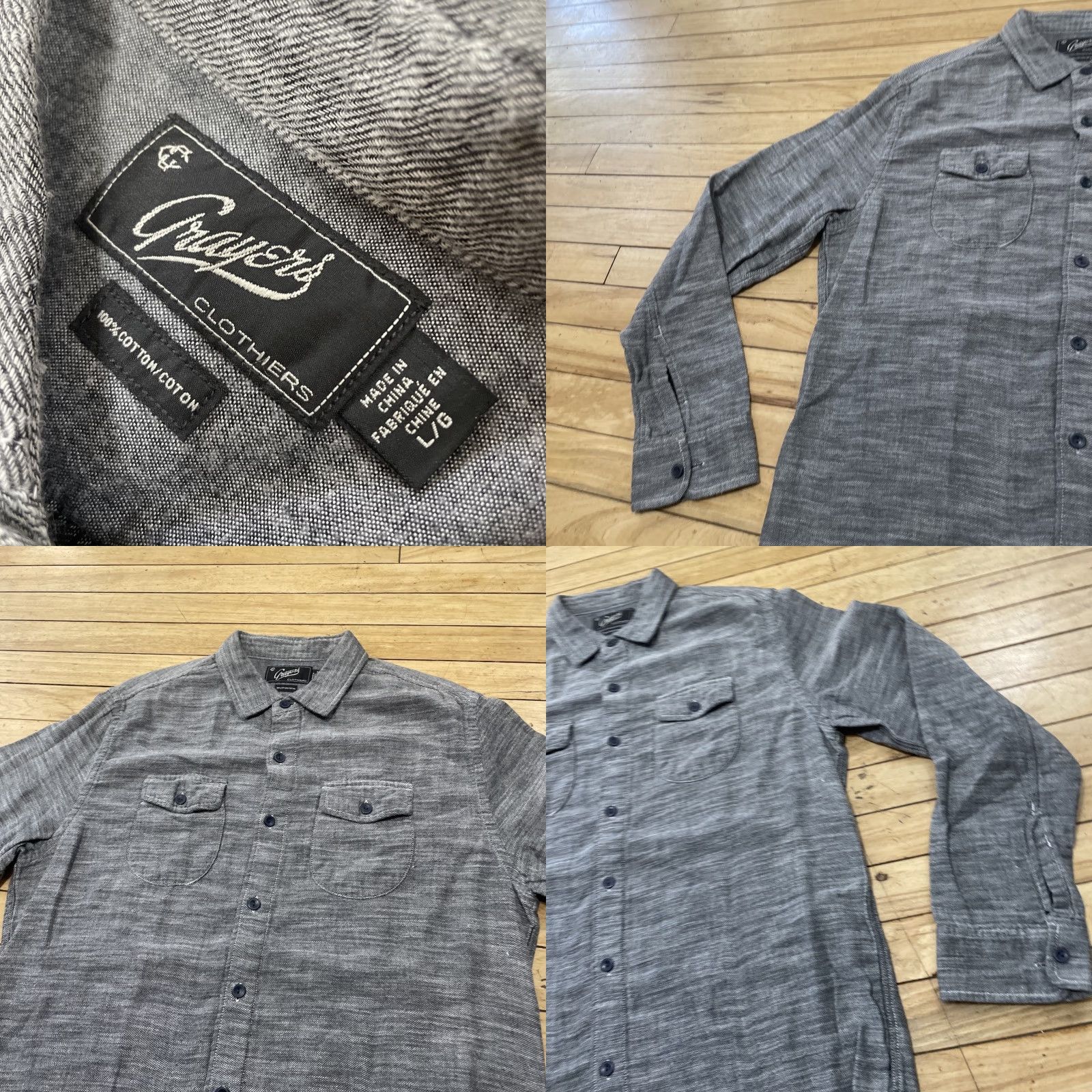 Grayers VINTAGE Grayers Heritage Flannel Shirt Mens Large Solid Gray Button Front Double Pockets Size US L / EU 52-54 / 3 - 10 Thumbnail