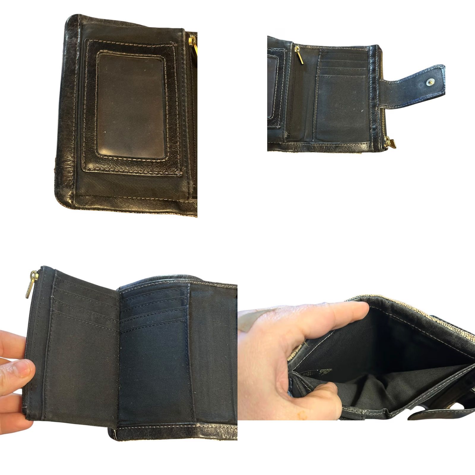 Fossil Fossil Ellis Multi Patchwork Leather Black Brown Cream Wallet Women's Worn Read Size ONE SIZE - 11 Thumbnail