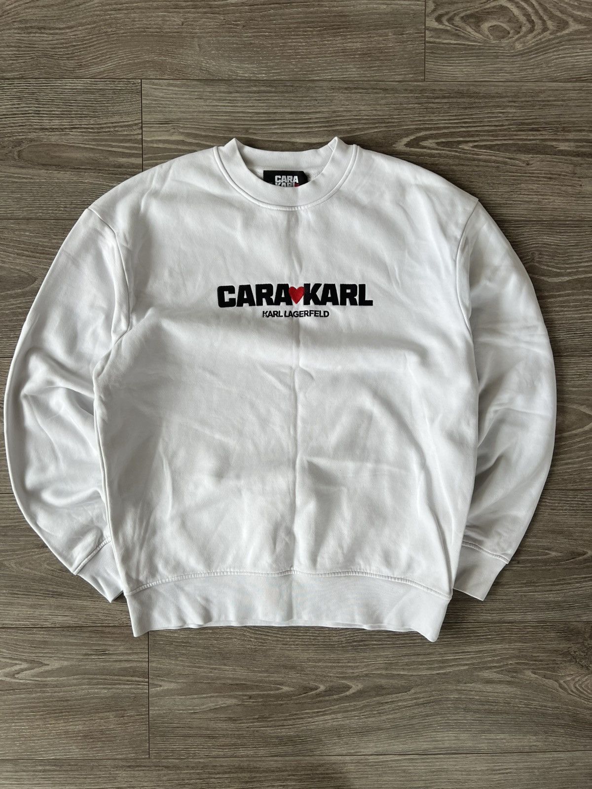 Designer × Karl Lagerfeld ‼️Karl Lagerfeld Cara❤️Karl Big Knit Logo White Sweatshirt‼️ Size US L / EU 52-54 / 3 - 5 Thumbnail