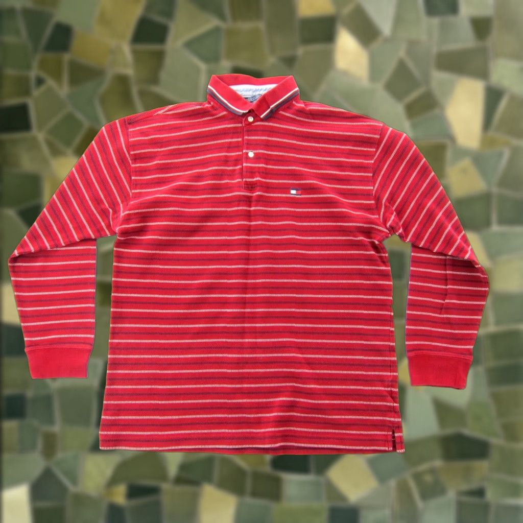 Tommy Hilfiger Vtg Tommy Hilfiger Polo Shirt Striped Long Sleeve Cotton Red Men XL Size US XL / EU 56 / 4 - 1 Thumbnail