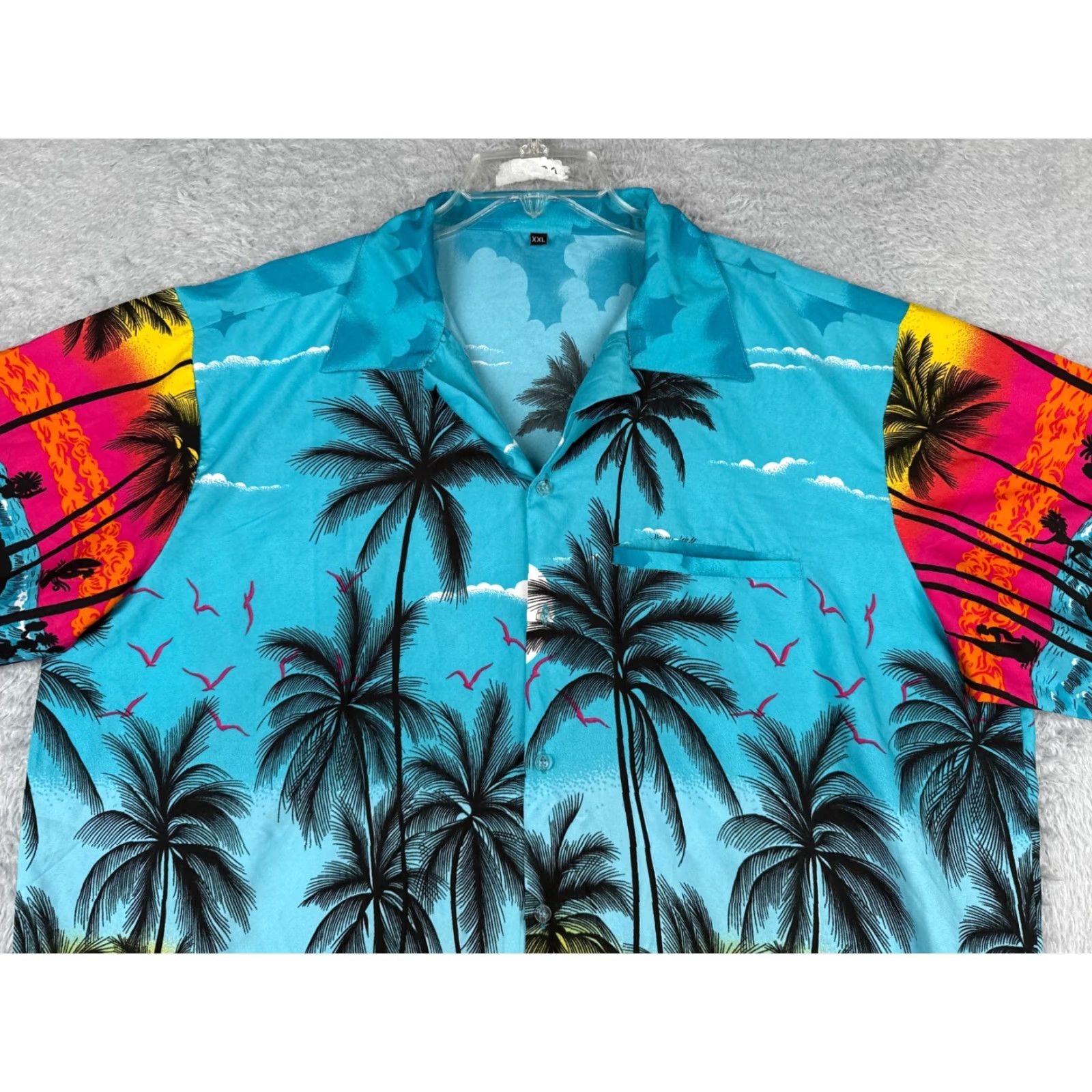 Vintage Hawaiian Shirt Mens 2XL XXL Blue Red Sunset Palm Beach Wind Surfer Button Up Size US XXL / EU 58 / 5 - 4 Thumbnail