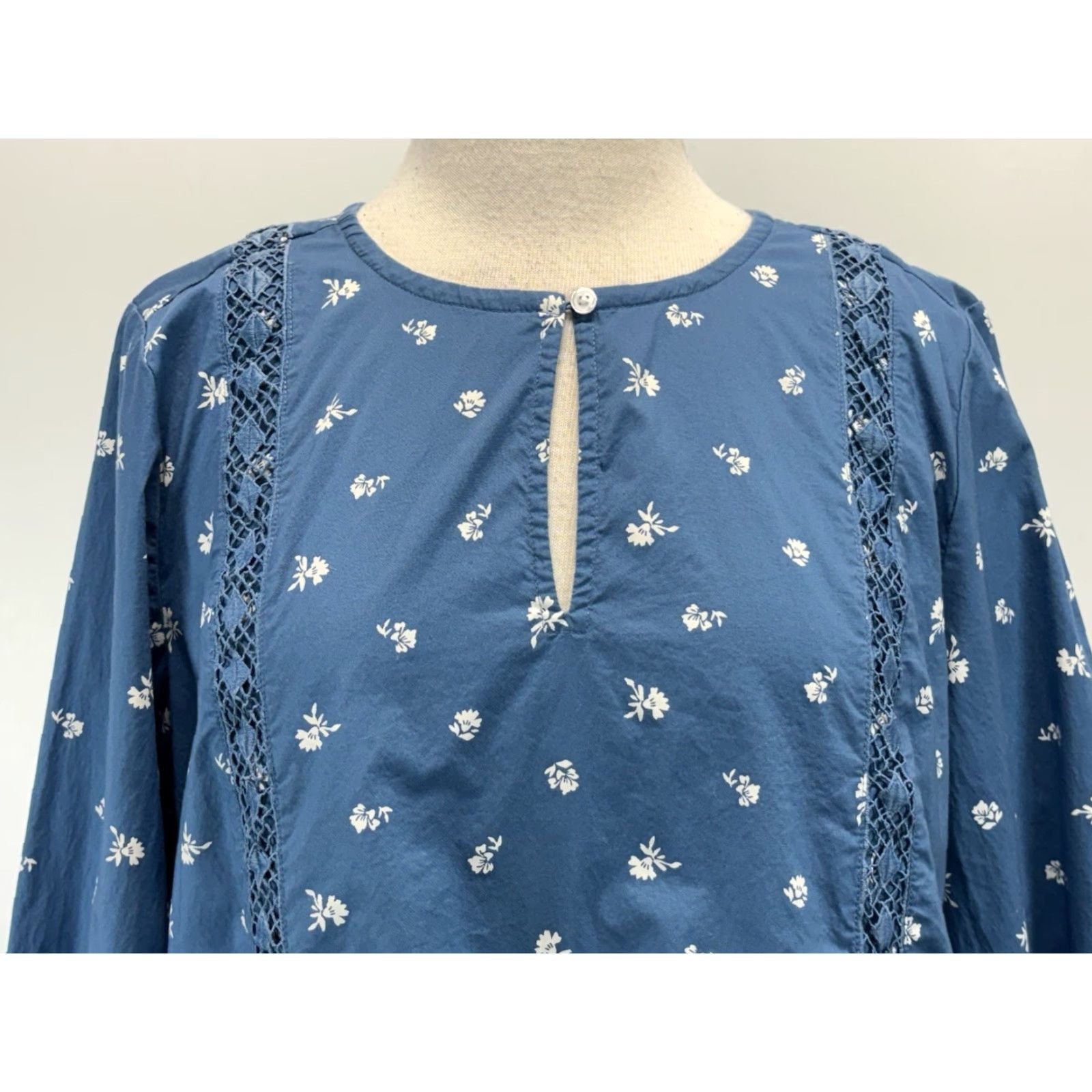 Lands' End VINTAGE Lands' End Floral Tunic Top Shirt Large 14 16 Women’s Blue Long Sleeve Cotton Womens Size L / US 10 / IT 46 - 5 Thumbnail