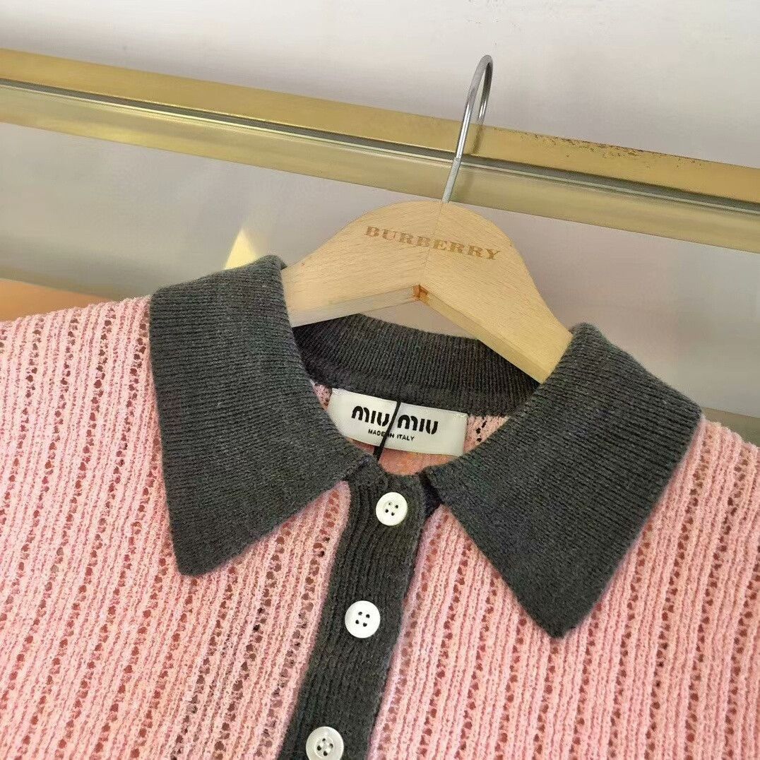 Saint Laurent Paris Miu Miu Ribbed Knit Polo Top. Size S / US 4 / IT 40 - 5 Thumbnail