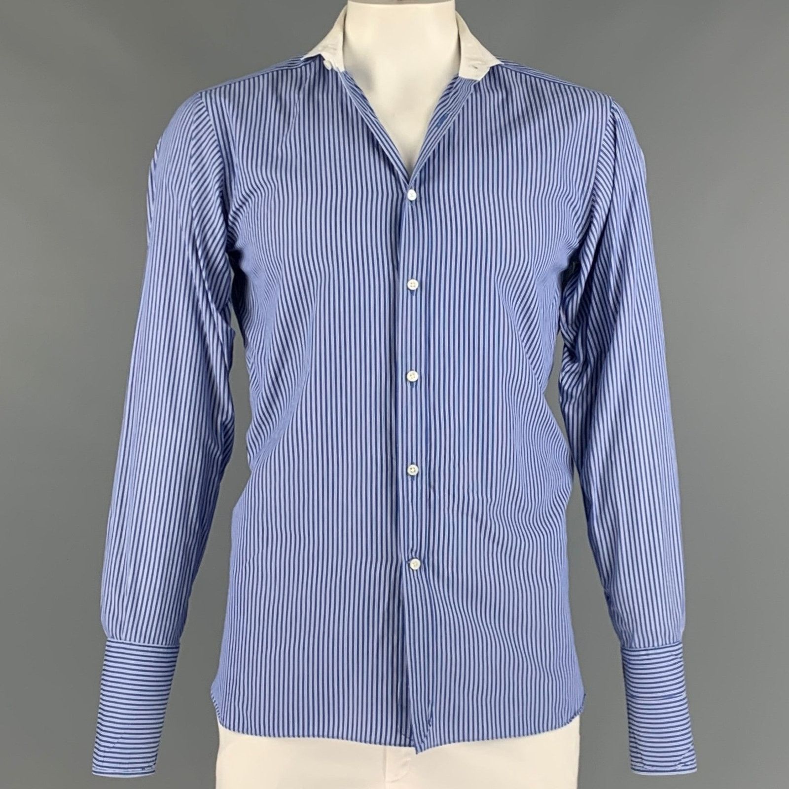 Ralph Lauren Blue White Stripe Cotton French Cuff Long Sleeve Shirt Size US L / EU 52-54 / 3 - 1 Thumbnail