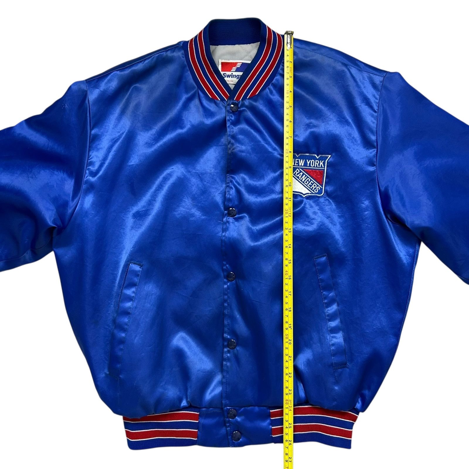 NHL VTG 90s NEW YORK RANGERS SWINGSTER SATIN JACKET SPELL OUT L Size US L / EU 52-54 / 3 - 6 Thumbnail