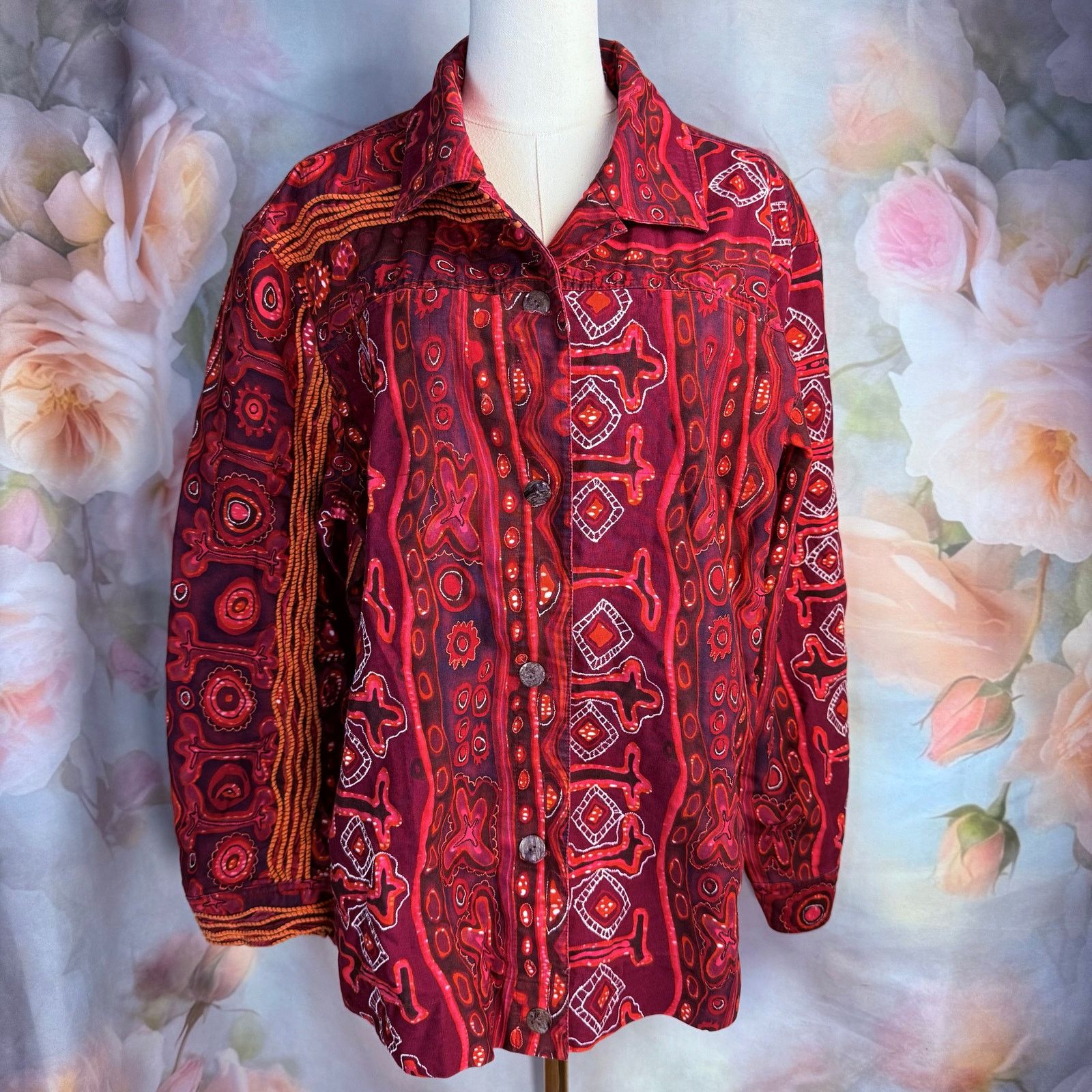 Other Vintage ioS Red & Orange Abstract Textured Button Up Jacket Size XL / US 12-14 / IT 48-50 - 1 Thumbnail