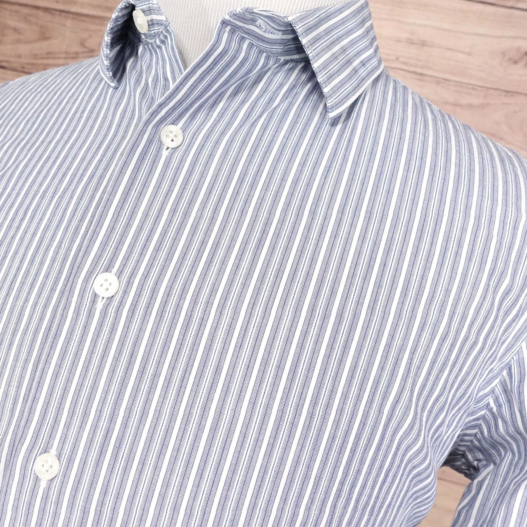 Apt. 9 VINTAGE APT 9 Shirt Mens Big & Tall Large Long Sleeve Cotton Blue White Striped Button-Down Size US L / EU 52-54 / 3 - 2 Thumbnail