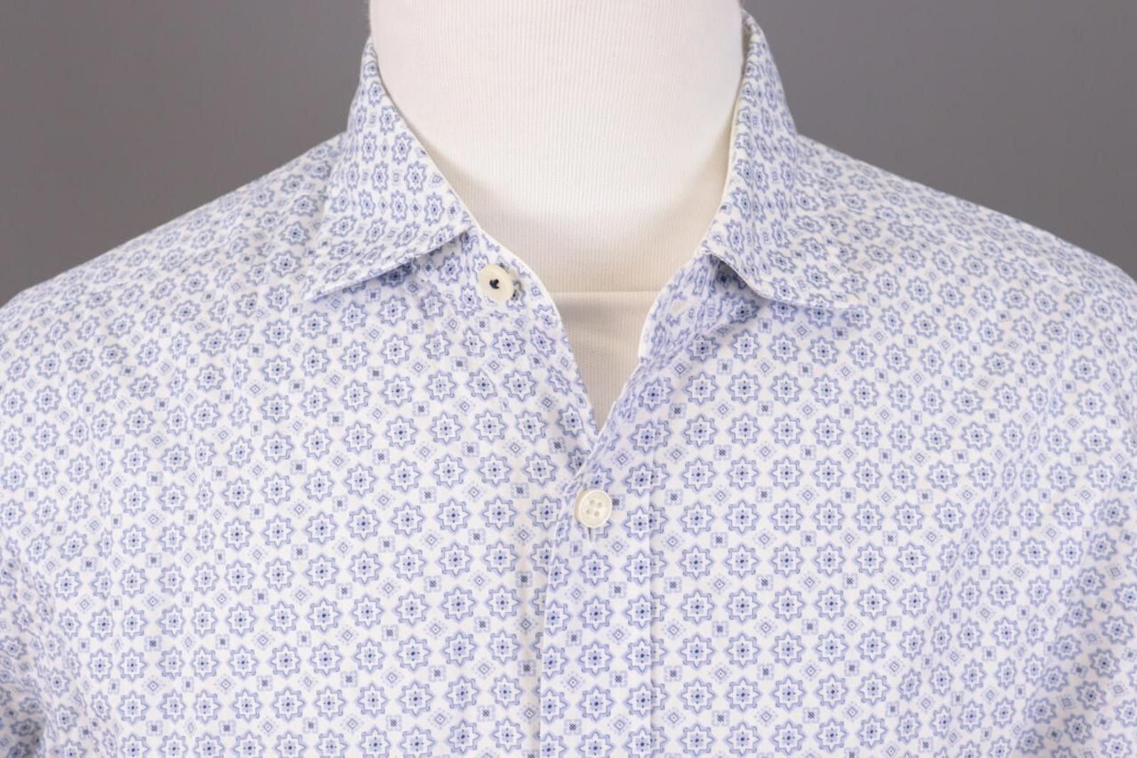 Designer Hackett London Slim Fit White Printed Shirt Size 2XL Size US XXL / EU 58 / 5 - 4 Thumbnail