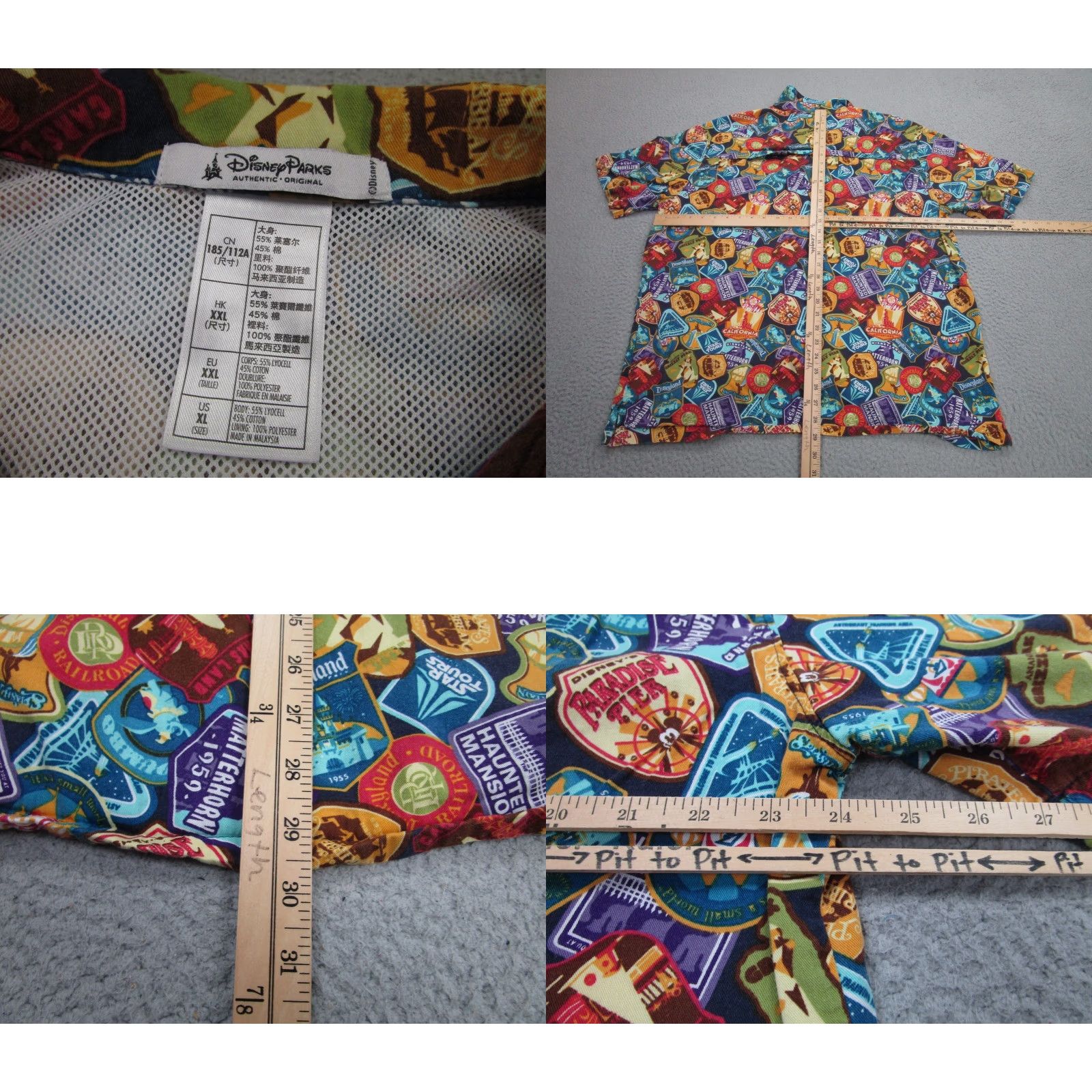 Disney Disney Parks Shirt Mens XL Rides Attractions Badges All Over Camp Resort Vented Size US XL / EU 56 / 4 - 8 Thumbnail