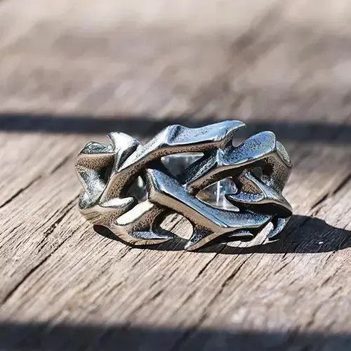 Jewelry x Ring Gold Plated Hollow Thorn Crown Ring in Silver, Men's