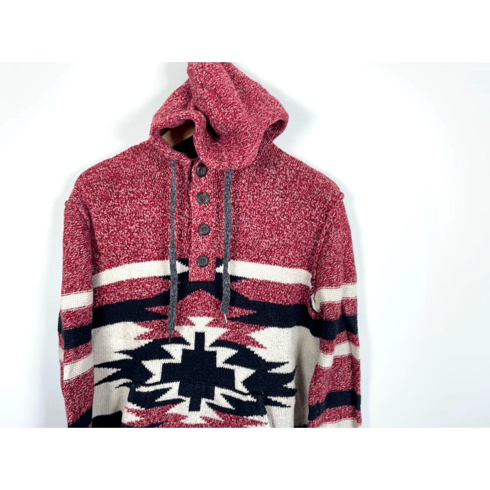 American Eagle Outfitters American Eagle Outfitters Aztec Henley Sweater Hoodie Men's Large Red Geometric Tribal 90s Southwestern Hipster Size US L / EU 52-54 / 3 - 4 Thumbnail
