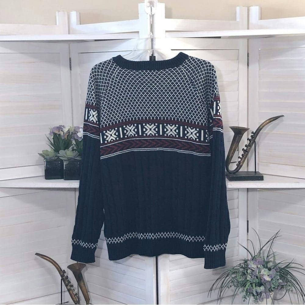 Vintage vintage 90s argyle snow flake white blue wool sweater sz L Size US L / EU 52-54 / 3 - 2 Thumbnail