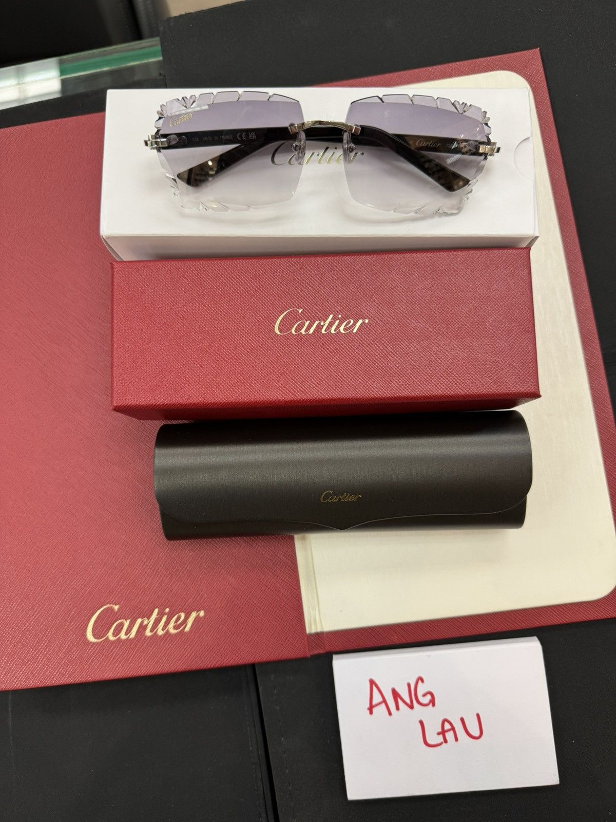 Cartier Cartier Black Acetate Glasses Platinum Rimless C Decor White Size ONE SIZE - 1 Thumbnail