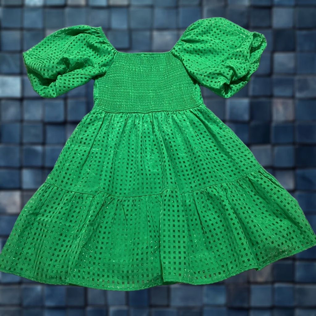 Vintage Flying Tomato Womens Short Dress Green Geometric Mini Puff Sleeve V-Neck Adult Small Size S / US 4 / IT 40 - 1 Thumbnail
