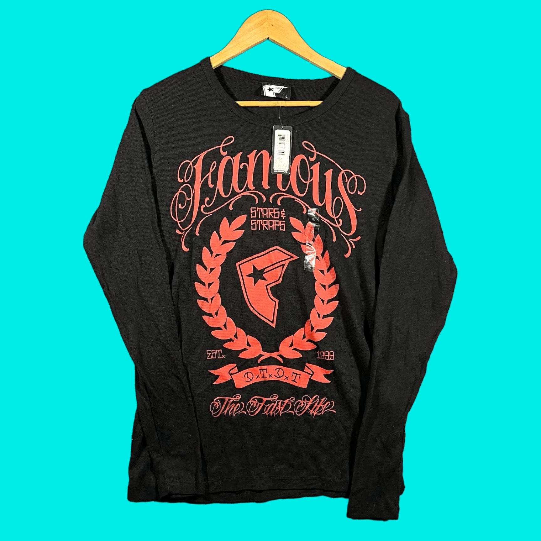 VINTAGE Famous Stars & Straps Thermal Shirt Men L Black Long Sleeve Grunge Blink-182 2000s T-Shirt Mens L