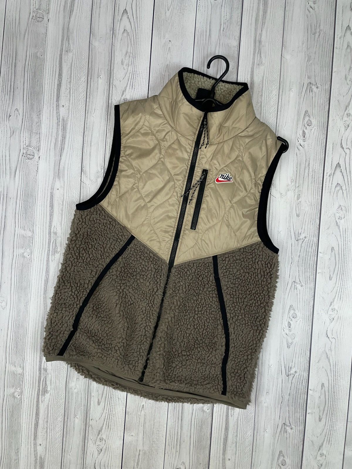 Vintage Nike Sherpa vest teddy rare logo size S Beige