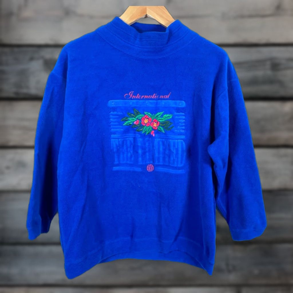 Vintage VINTAGE The Limited Sweatshirt Pullover Mock Neck Embroidered Fleece Women's Medium Blue Size M / US 6-8 / IT 42-44 - 1 Thumbnail