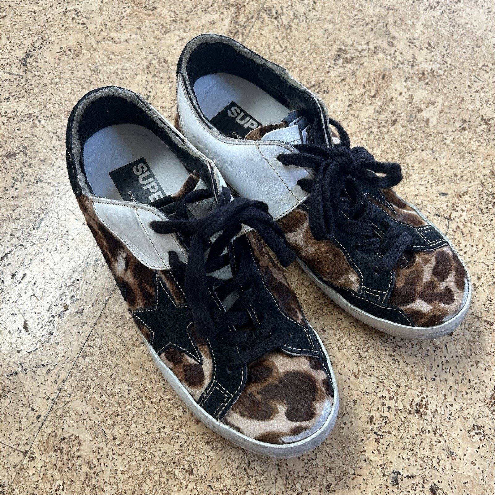 Golden Goose Superstar Pony Hair Leopard Print Distressed Sneakers Shoes Size US 7 / IT 37 - 2 Thumbnail