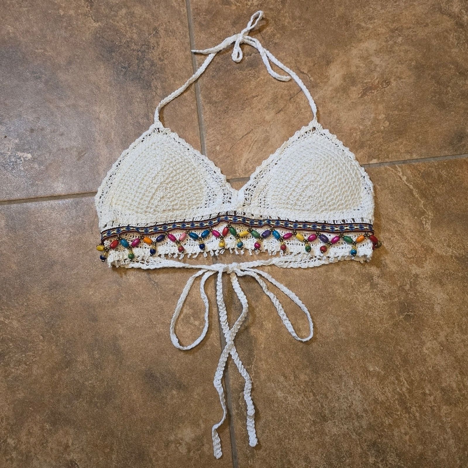 Other White Multi Bead Detailed Cropped Halter Size ONE SIZE - 1 Thumbnail