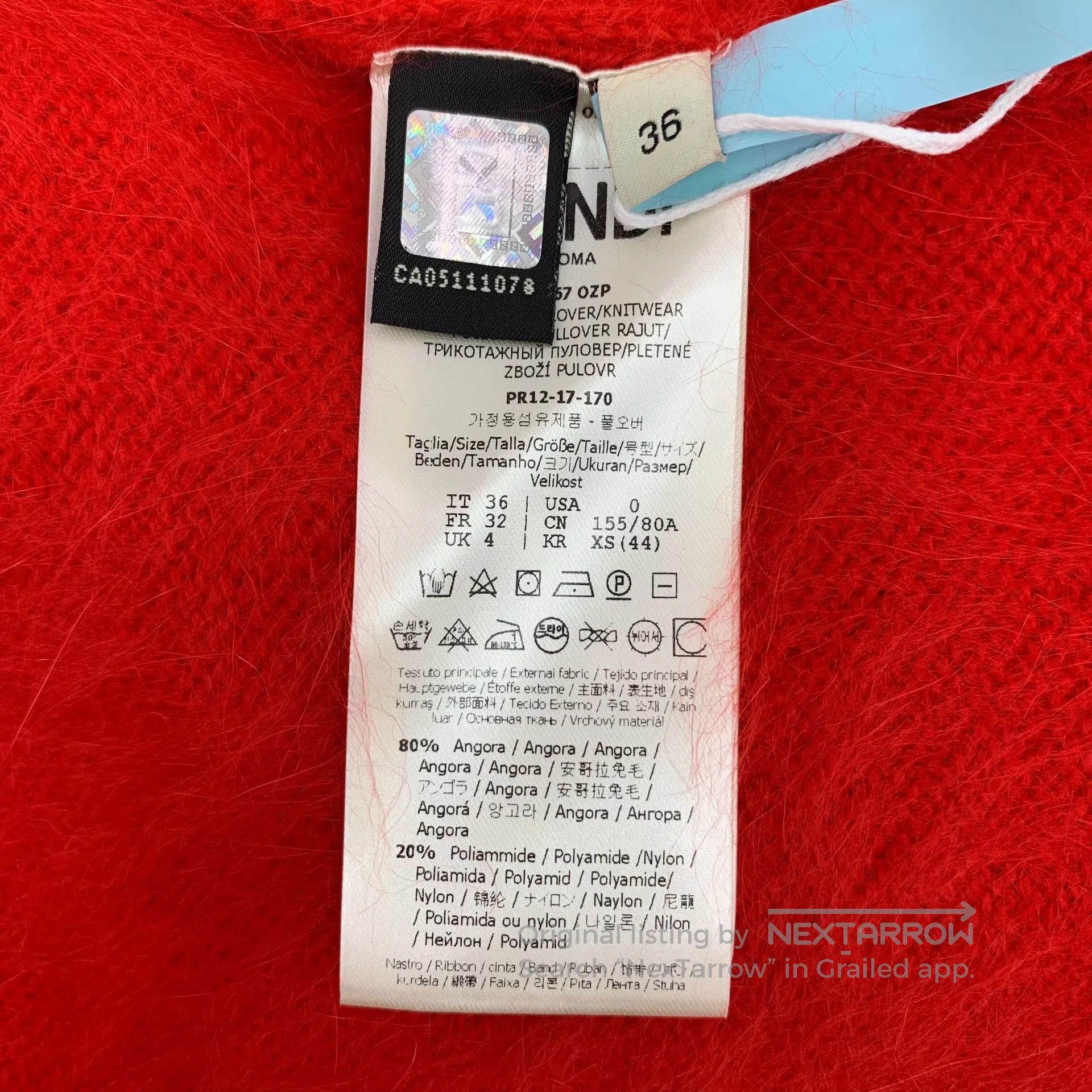 Fendi Fendi Red Rabbit Fur Knit Sweater. Size XS / US 0-2 / IT 36-38 - 6 Thumbnail