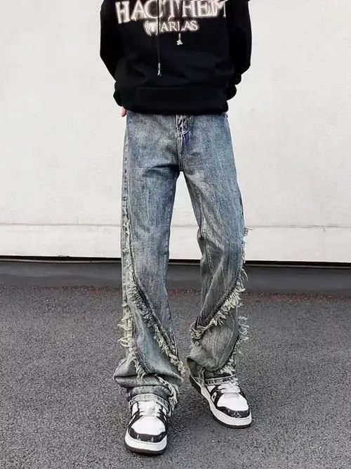 Japanese Brand × Jean Vintage washed fringed raw edge straight-leg jeans Size US 32 / EU 48 - 3 Thumbnail