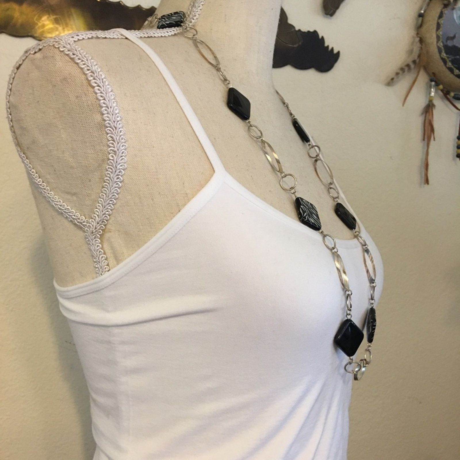 Vintage Vintage plastic disc silver link long necklace Size ONE SIZE - 2 Thumbnail