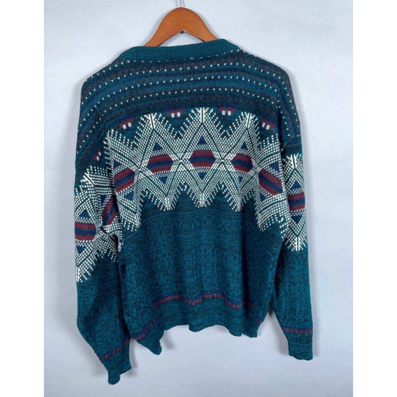 Vintage VINTAGE Geometric Pattern Sweater Adult XL Dark Green Chunky Knit 90s Preppy Mens Size US XL / EU 56 / 4 - 3 Thumbnail