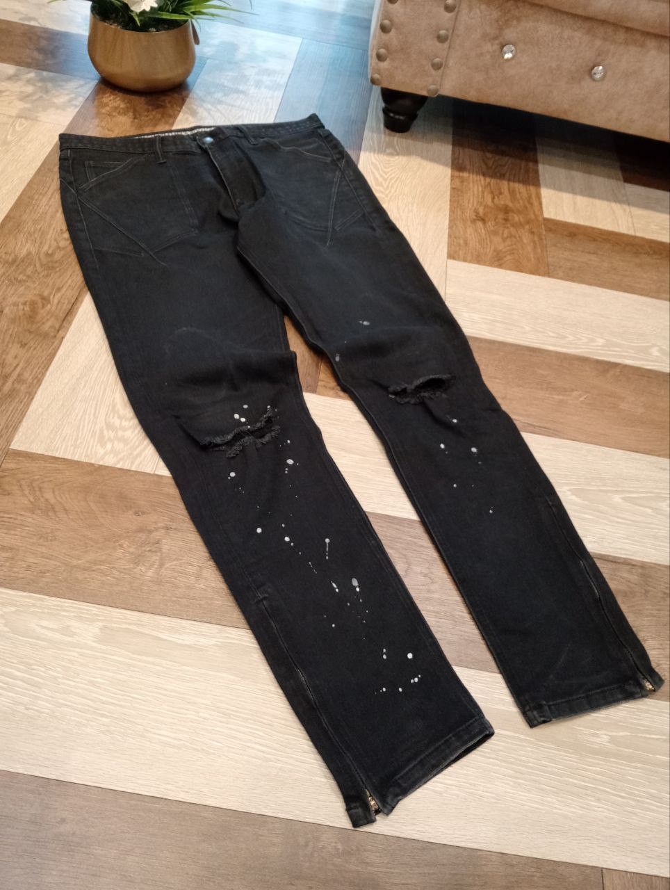 Number (N)ine NUMBER NINE JAPAN BLACK STRETCH ANKLE ZIP PANTS Size US 34 / EU 50 - 4 Thumbnail