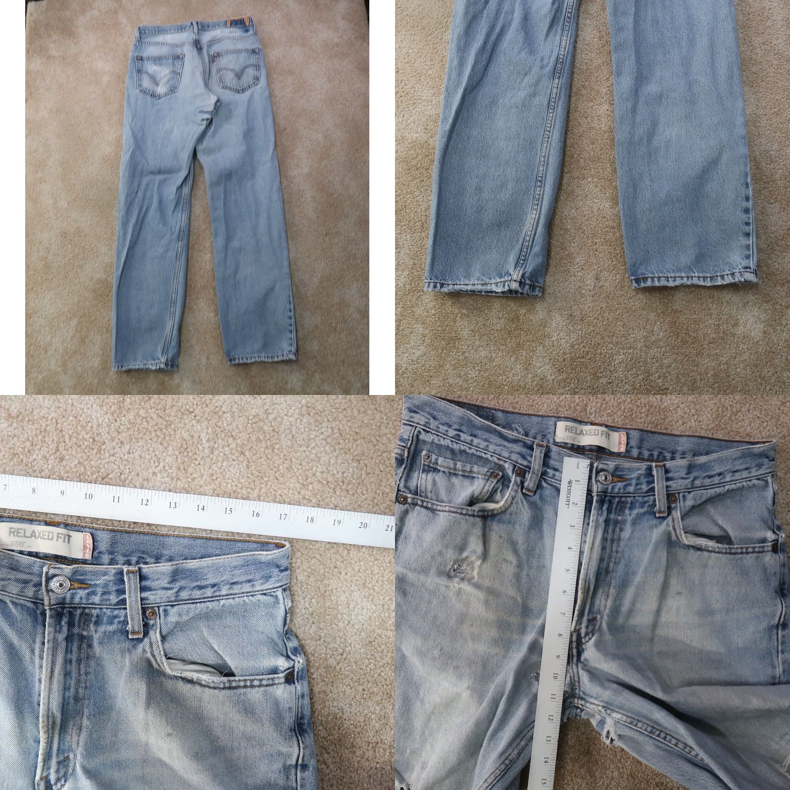 Levi's VINTAGE Levi's 550 Relaxed Straight Jeans Men's 34x36 Blue Denim Distressed Pants 5-Pocket Logo Zipper Button Belt Loops Cotton Denim Regular 34 Waist Size US 34 / EU 50 - 10 Thumbnail