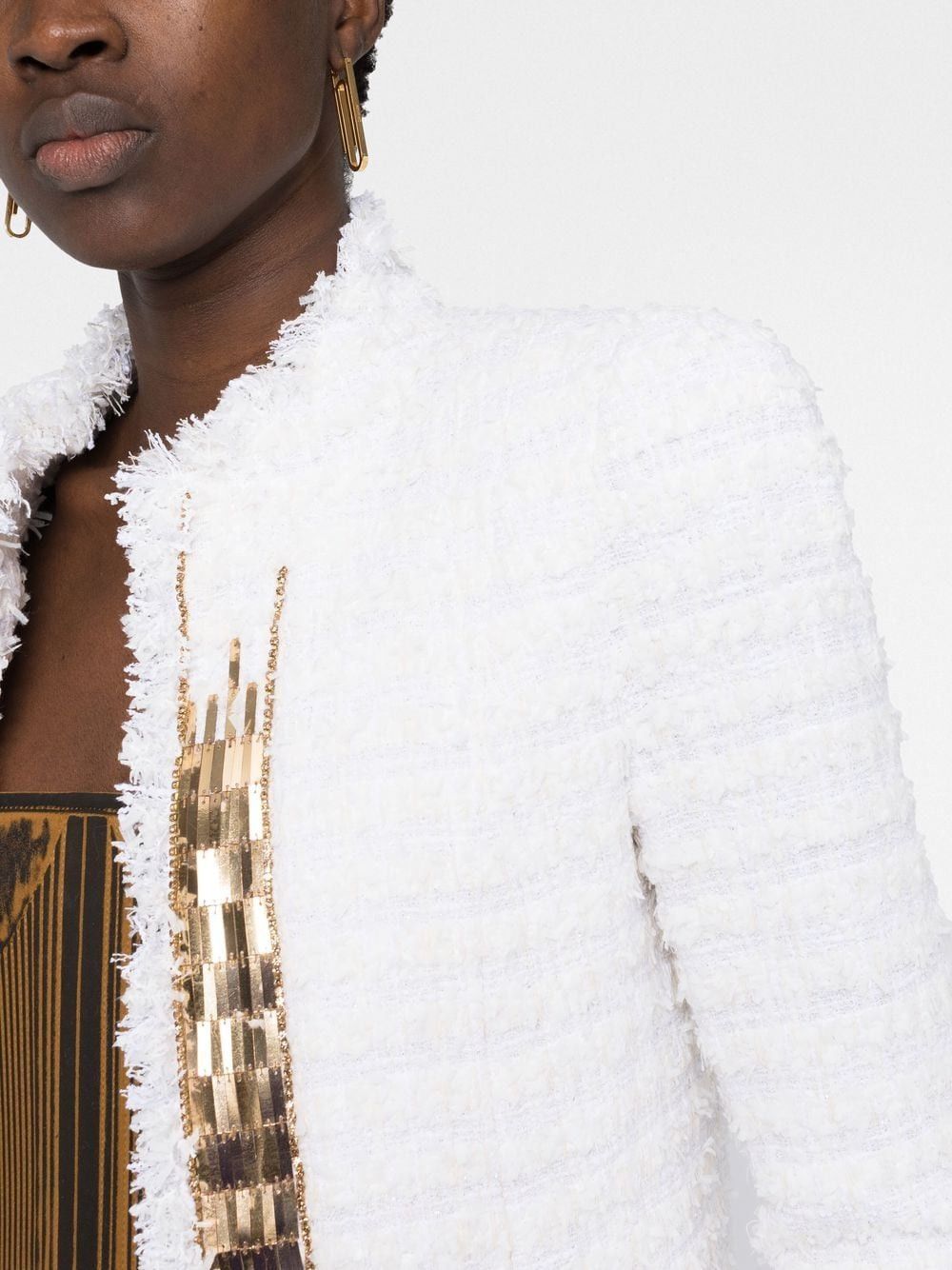 Balmain o1w1db10624 Zipped Tweed Jacket in White Size M / US 6-8 / IT 42-44 - 6 Thumbnail