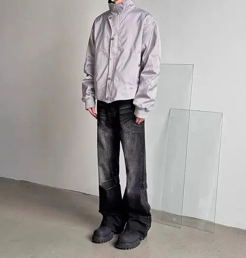 Japanese Brand Street vintage washed black cracked wide leg jeans Size US 32 / EU 48 - 2 Thumbnail