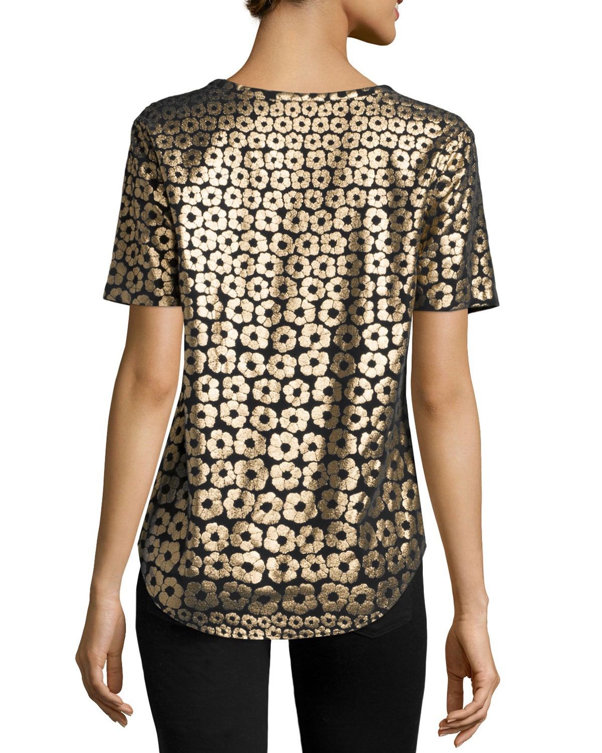 Equipment Equipment Femme Riley Metallic Floral Print Tee Black Gold Size M / US 6-8 / IT 42-44 - 9 Thumbnail