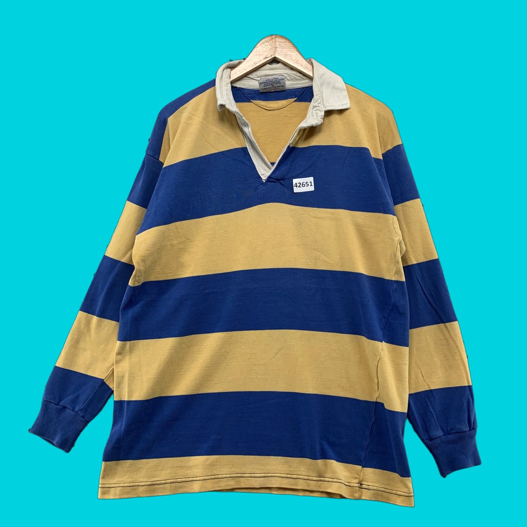 Vintage VINTAGE Rugby Polo Shirt Mens Striped Cotton Blue Yellow Size US XXL / EU 58 / 5 - 1 Thumbnail