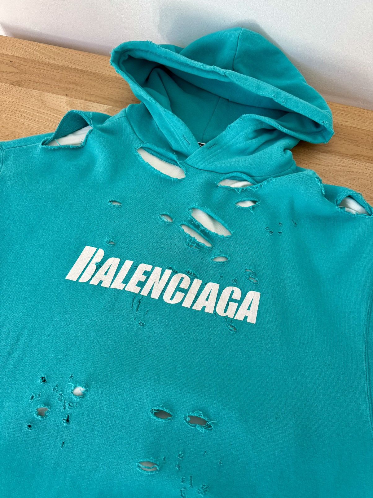 Balenciaga Balenciaga Destroyed Hoodie TURQUOISE Size S Summer 21
