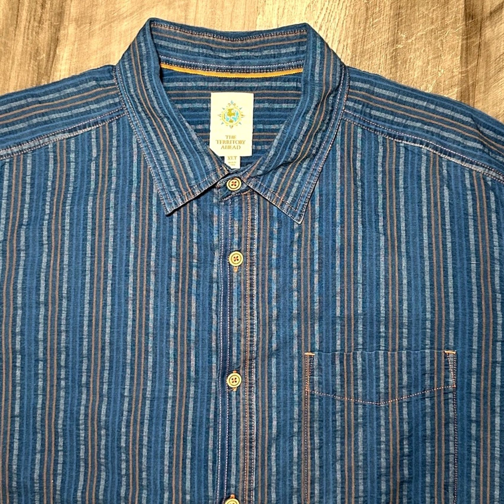 The Territory Ahead The Territory Ahead Harbor Island Striped Seersucker Long Sleeve Button - XLT Mens Shirt Blue Size US XL / EU 56 / 4 - 5 Thumbnail