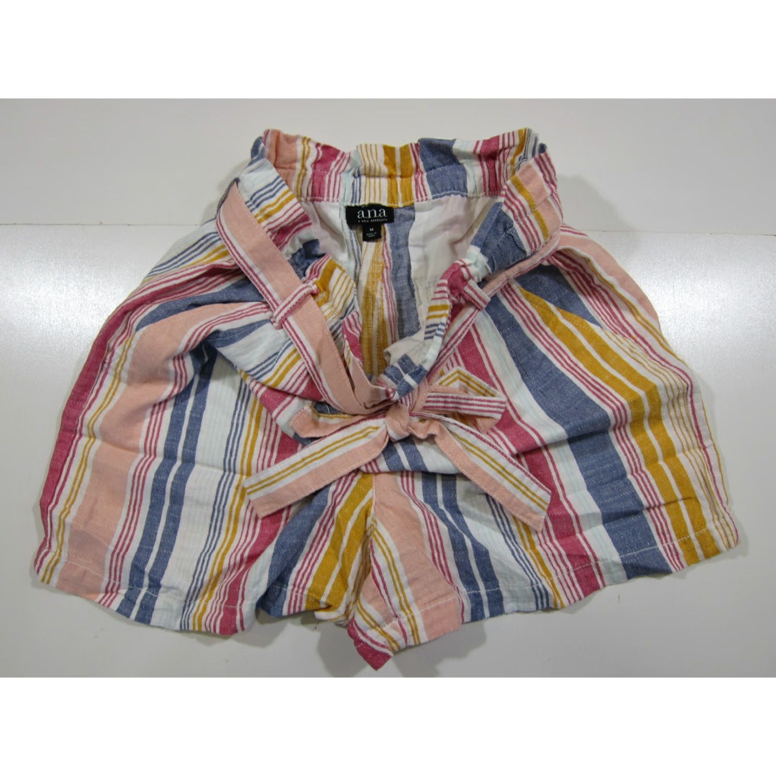 Vintage a.n.a Linen Cotton Pink Blue Stripe High Rise Waist Shorts Women Size Medium Size 30" / US 8 / IT 44 - 4 Thumbnail