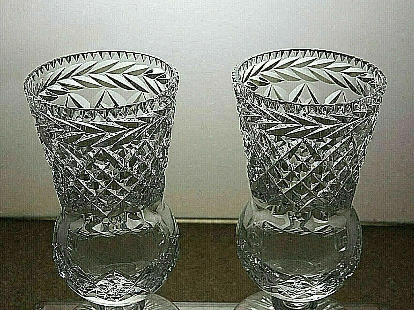 The Unbranded Brand Sterling Cut Glass Lead Crystal Set Of 2 Vases 6 1/2" Size ONE SIZE - 4 Thumbnail