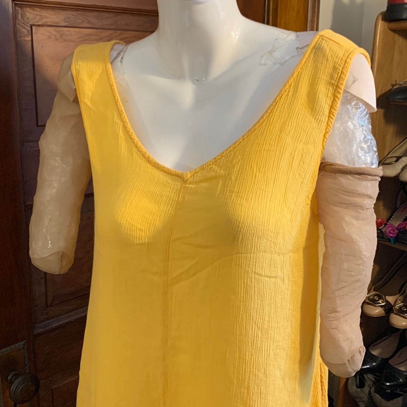 Vintage Goa India Yellow Gauzy Overalls Size 34" / US 12 / IT 48 - 2 Thumbnail