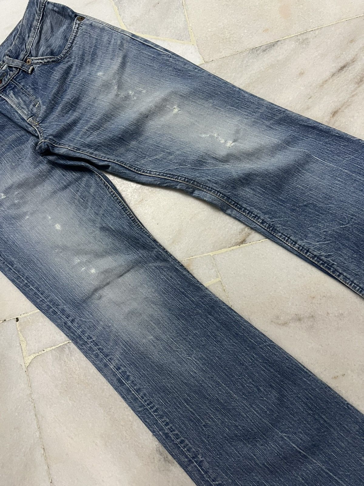 Edwin × Japanese Brand 💥Flare💥Edwin 503 Blue Trip Faded Distressed Jean Size US 30 / EU 46 - 5 Thumbnail