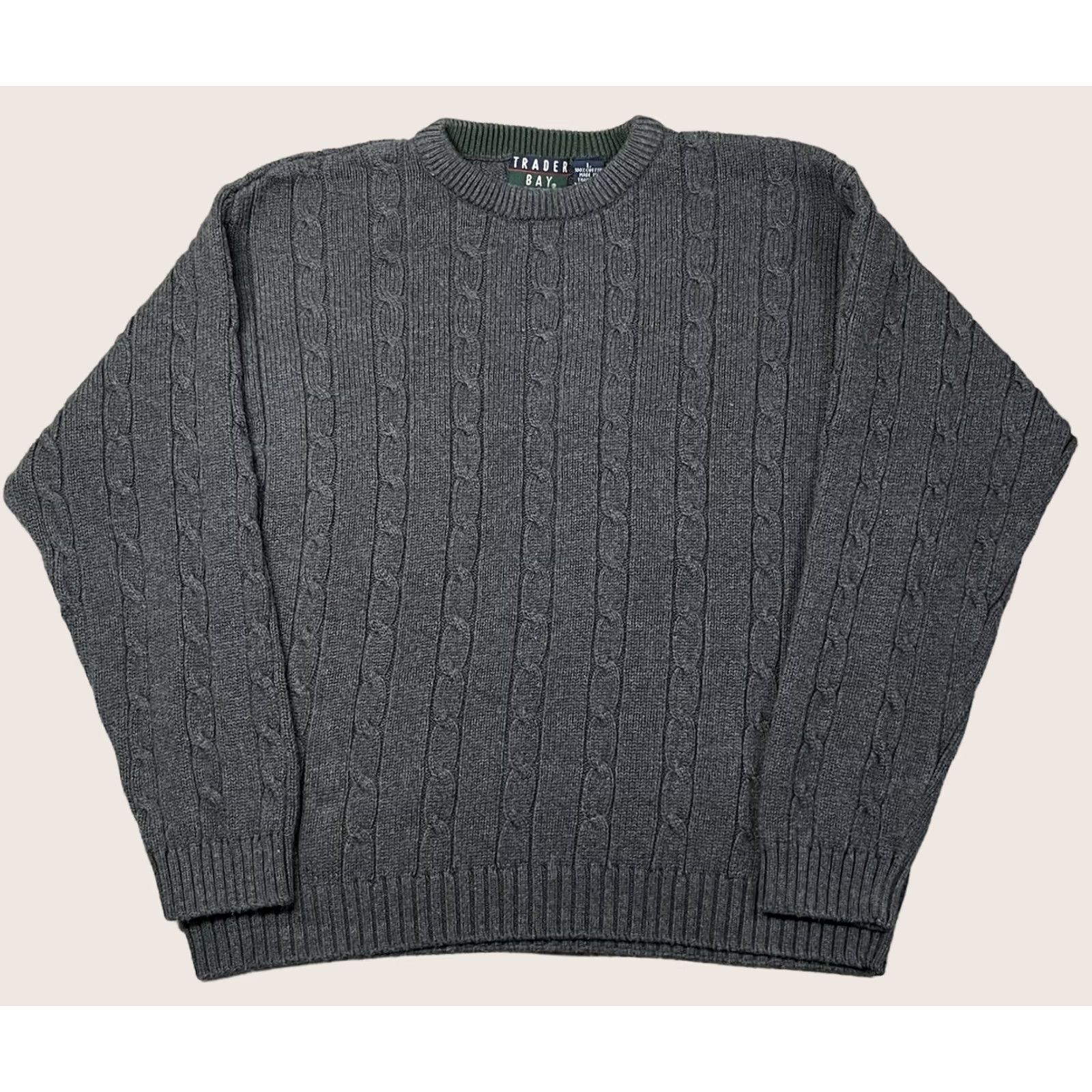 Vintage Trader Bay Sweater Men L Gray Cable-Knit Crewneck Pullover 90s Vintage Size US L / EU 52-54 / 3 - 1 Thumbnail