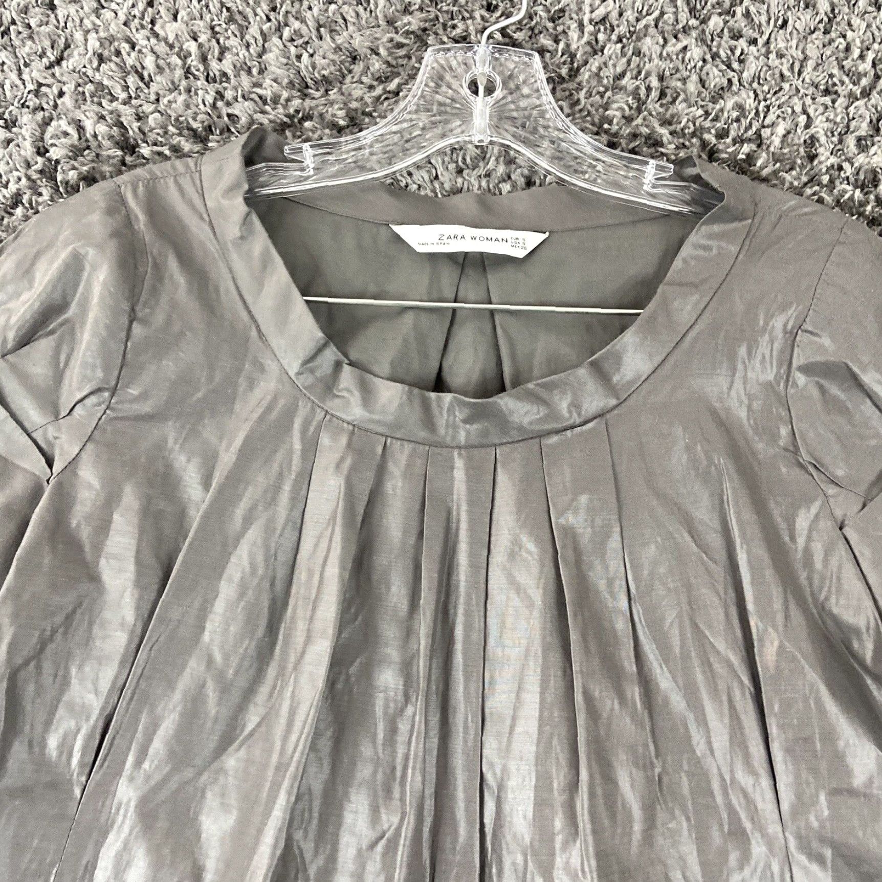 Zara Zara Womens Blouse Gray Short Sleeves Pleated S Small Size S / US 4 / IT 40 - 4 Thumbnail
