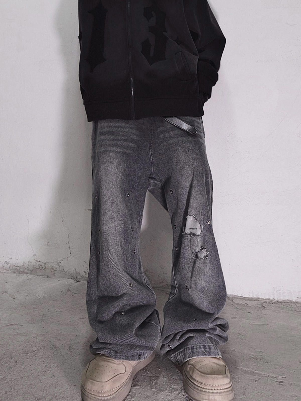 Jean × Vintage Gray Ripped Baggy Jeans, Distressed Jeans Size US 32 / EU 48 - 1 Thumbnail