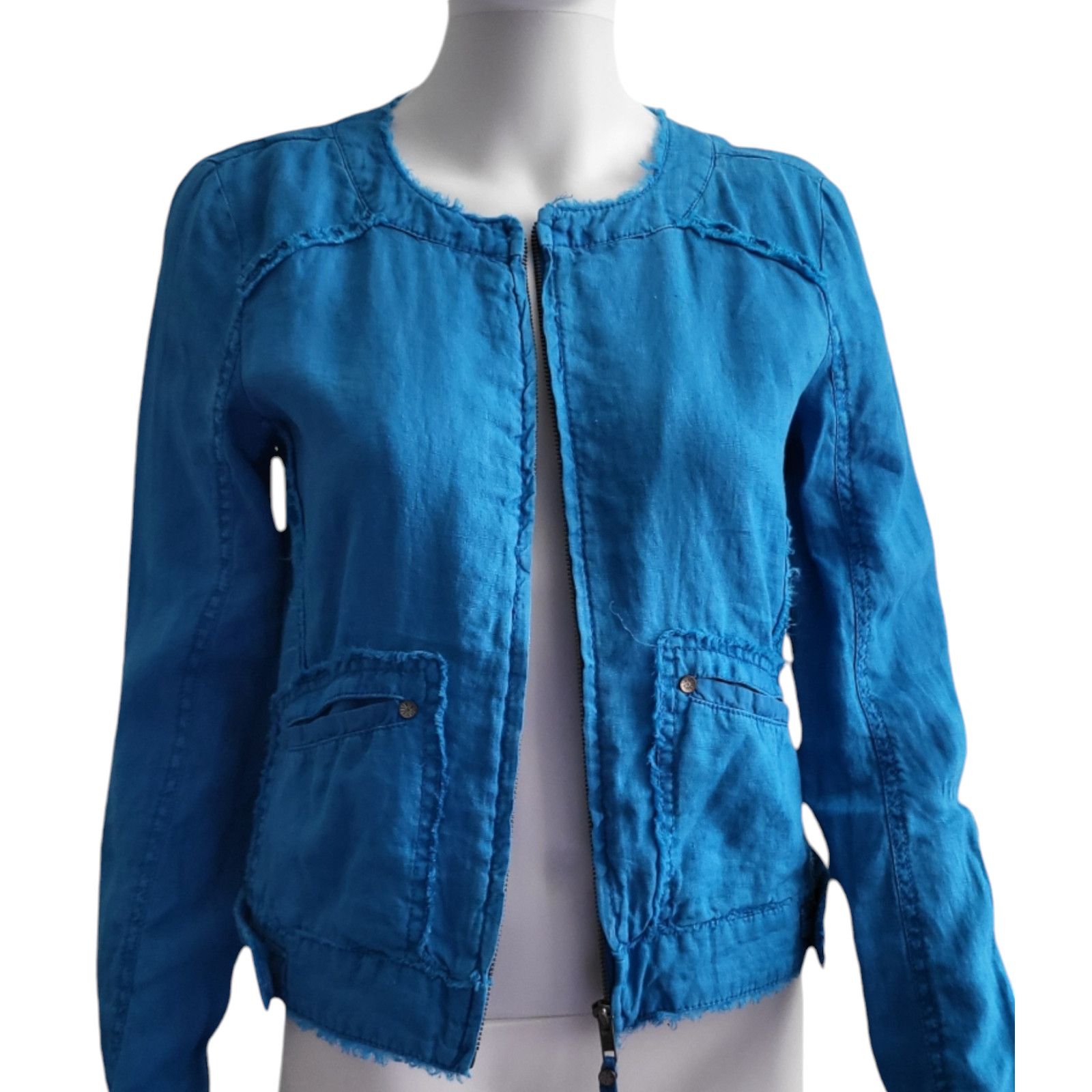 Michael Stars NWT MICHAEL STARS Cropped Moto 100% Linen Jacket Blue XS Size XS / US 0-2 / IT 36-38 - 9 Thumbnail