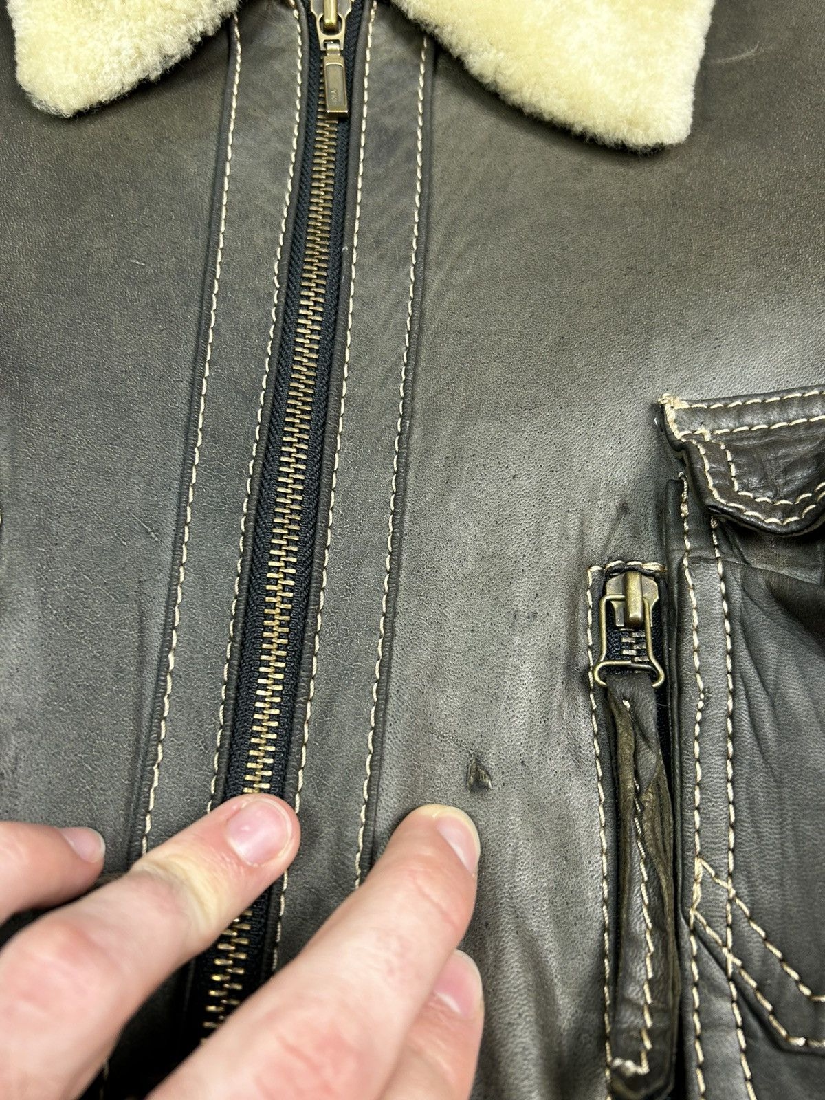 Vintage Leather Jacket faded crazy y2k Size US M / EU 48-50 / 2 - 7 Thumbnail