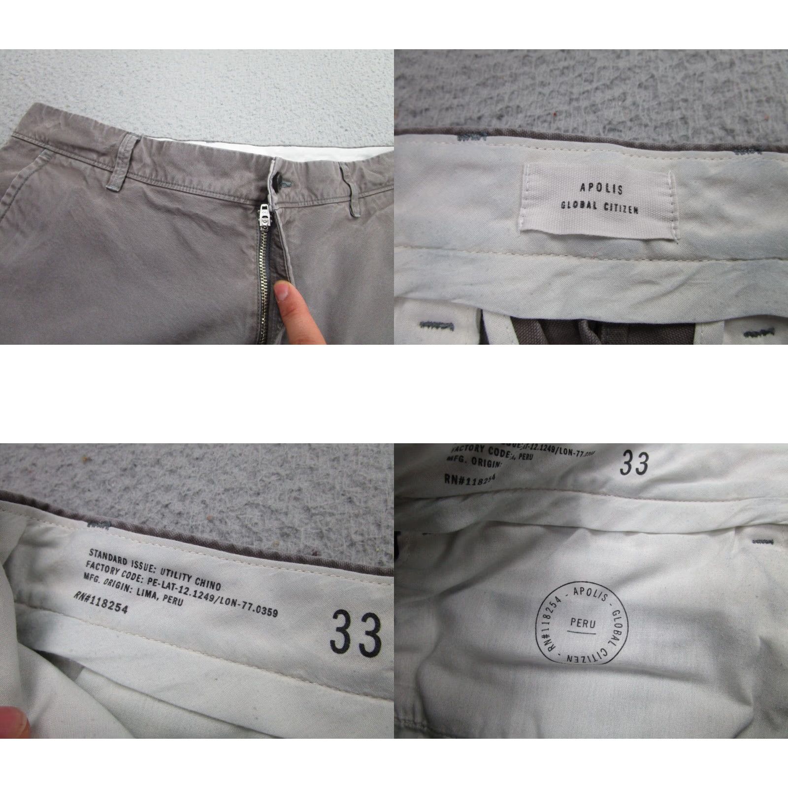 Apolis VINTAGE Apolis Men's Pants 33x30 Gray Canvas Chino Straight Fit Mid Rise Classic Style Size US 33 - 8 Thumbnail